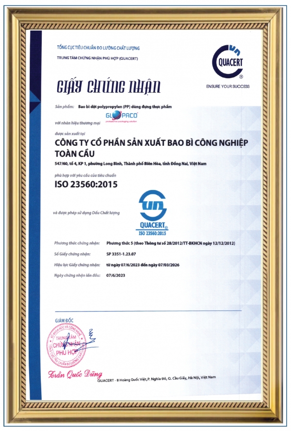 Chứng nhận đáp ứng tiêu chuẩn trong ngành bao bì