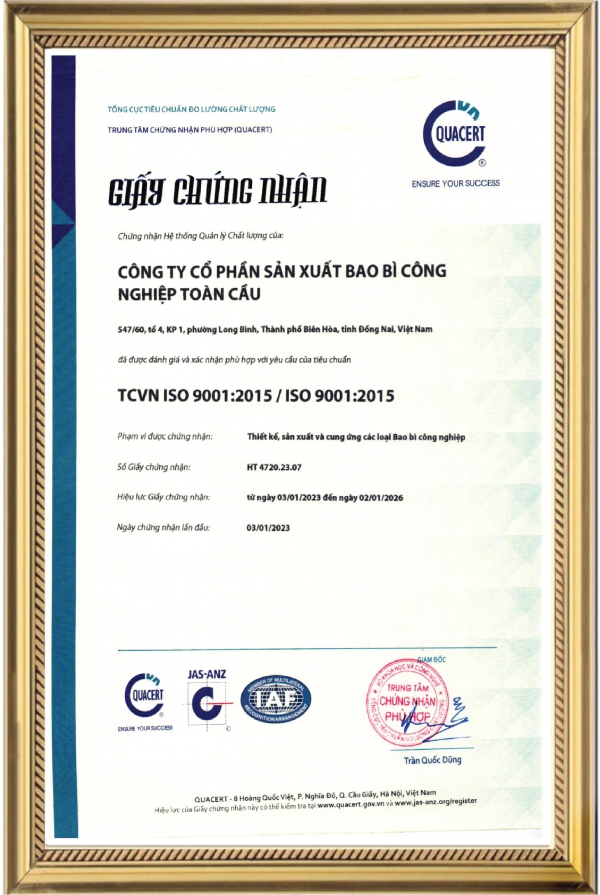 Chứng nhận đáp ứng tiêu chuẩn trong ngành bao bì